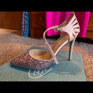 Betsey Johnson Blue Blush Satin Glitter Heels